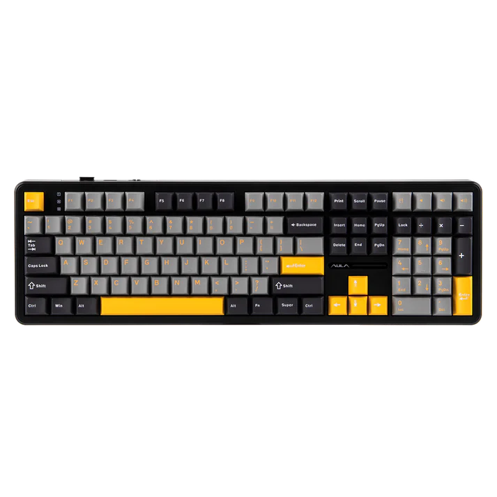 Aula F108 Grey Yellow, Hotswap RGB Gasket Bluetooth Wireless, Tastatura Mecanica Gaming, Gri