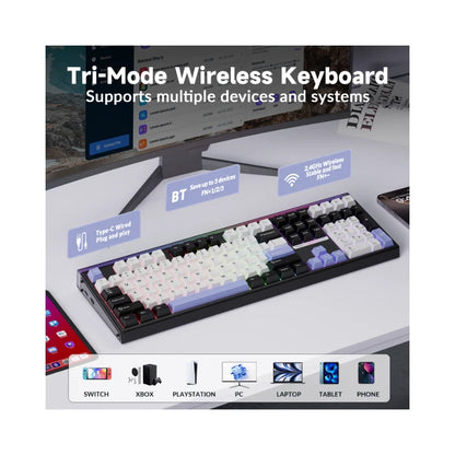 Aula H108 Black White, Hotswap RGB Gasket Bluetooth Wireless, Tastatura Mecanica Gaming, Negru