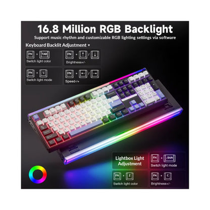 Aula H108 Black White, Hotswap RGB Gasket Bluetooth Wireless, Tastatura Mecanica Gaming, Negru