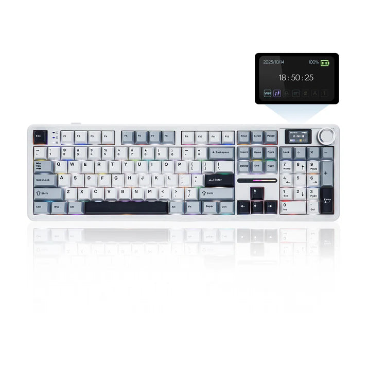 Aula F108 PRO White Blue, Hotswap RGB Gasket Bluetooth Wireless, Tastatura Mecanica Gaming, Alb