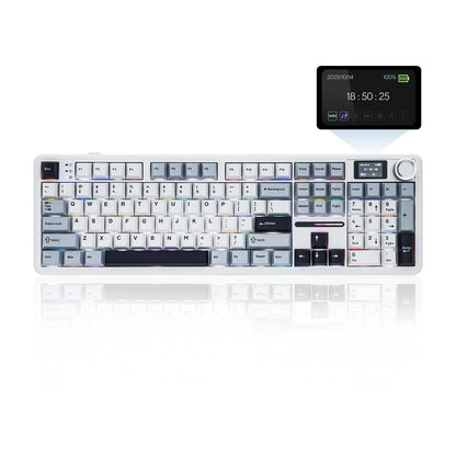 Aula F108 PRO White Blue, Hotswap RGB Gasket Bluetooth Wireless, Tastatura Mecanica Gaming, Alb
