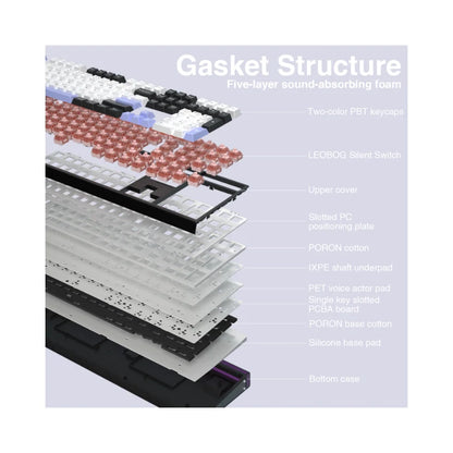 Aula H108 Black White, Hotswap RGB Gasket Bluetooth Wireless, Tastatura Mecanica Gaming, Negru