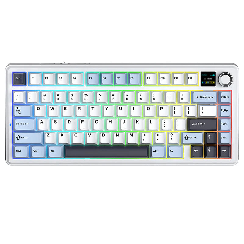 Aula F75 MAX White Blue, Hotswap RGB Gasket Bluetooth Wireless, Tastatura Mecanica Gaming, Alb