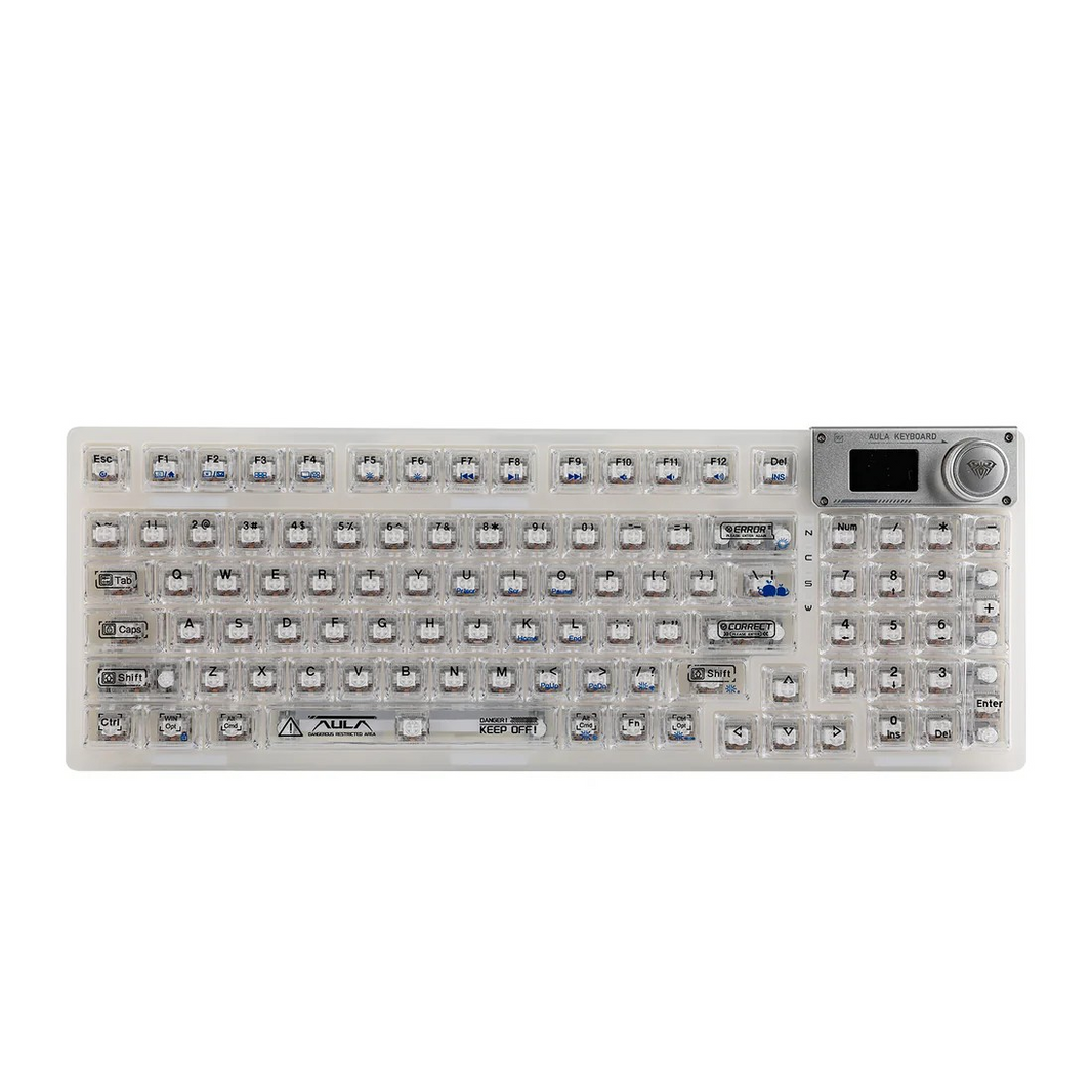 Aula F98 PRO White Transparent, Hotswap RGB Gasket Bluetooth Wireless, Tastatura Mecanica Gaming, Alb
