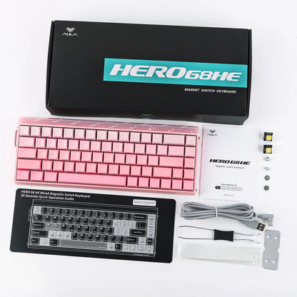 Aula HERO68 8K Pink, RGB Gasket, Hall Effect (Magnetica), Tastatura Gaming, Layout 65%, Roz