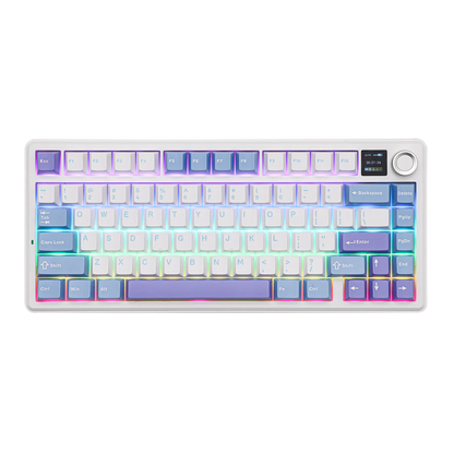 Aula F75 MAX White Purple, Hotswap RGB Gasket Bluetooth Wireless, Tastatura Mecanica Gaming, Alb