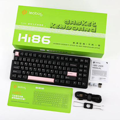 Leobog HI86 Black Pink, Aluminium Case, Hotswap RGB Gasket Bluetooth Wireless, 86% Layout, Tastatura Mecanica Gaming, Negru