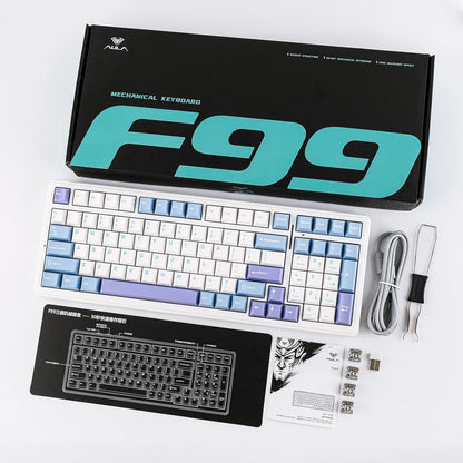 Aula F99 White Purple, Hotswap RGB Gasket Bluetooth Wireless, Tastatura Mecanica Gaming, Alb
