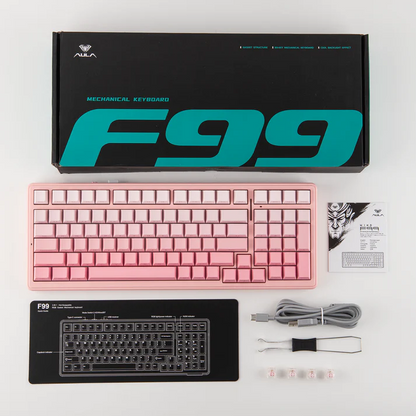 Aula F99 Pink (Side-Printed), Hotswap RGB Gasket Bluetooth Wireless, Tastatura Mecanica Gaming, Roz