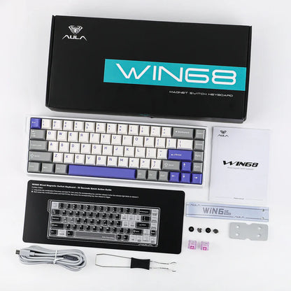 Aula WIN68 HE MAX White Blue, RGB Gasket, Hall Effect (Magnetica), Tastatura Gaming, Layout 65%, Alb