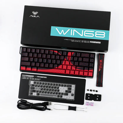 Aula WIN68 HE MAX Black Red, RGB Gasket, Hall Effect (Magnetica), Tastatura Gaming, Layout 65%, Negru