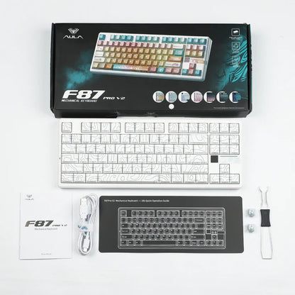 Aula F87 PRO V2, White Contours, Hotswap RGB Gasket Bluetooth Wireless, Tastatura Mecanica Gaming, Alb