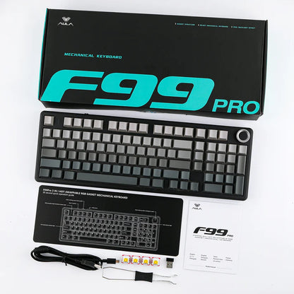 Aula F99 PRO Black Grey gradient (Side-Printed), Hotswap RGB Gasket Bluetooth Wireless, Tastatura Mecanica Gaming, Gri