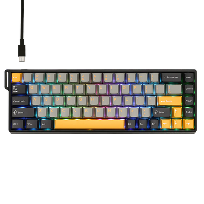 Aula WIN68 HE MAX Grey Yellow, RGB Gasket, Hall Effect (Magnetica), Tastatura Gaming, Layout 60%, Gri