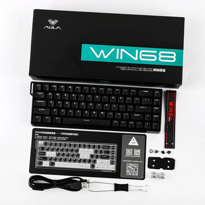 Aula WIN68 HE Black, Hotswap RGB Gasket Magnetica (Hall Effect), Tastatura Mecanica Gaming, Negru