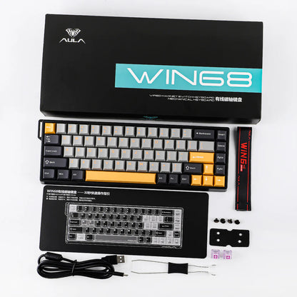 Aula WIN68 HE MAX Grey Yellow, RGB Gasket, Hall Effect (Magnetica), Tastatura Gaming, Layout 60%, Gri