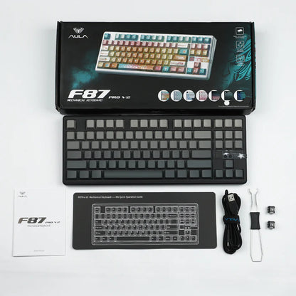 Aula F87 PRO V2, Black Grey gradient (Side-Printed), Hotswap RGB Gasket Bluetooth Wireless, Tastatura Mecanica Gaming, Gri