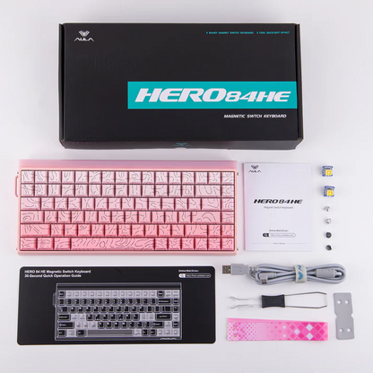 Aula HERO84 8K Pink (Side-Printed), RGB Gasket, Hall Effect (Magnetica), Tastatura Gaming, Layout 75%, Roz