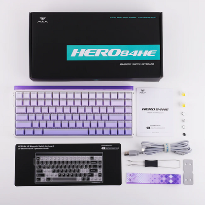 Aula HERO84 8K White Purple Contours, RGB Tray-Mount, Hall Effect (Magnetica), Tastatura Gaming, Layout 75%, Alb