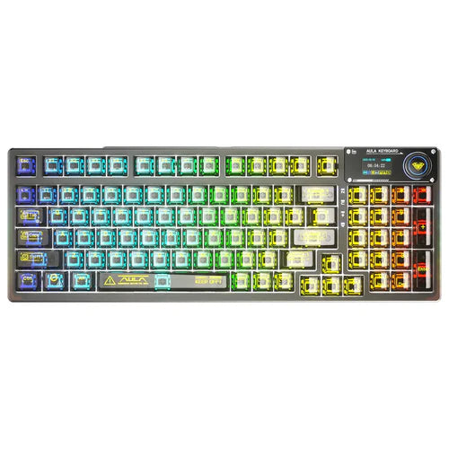 Aula F98 PRO Black Transparent, Hotswap RGB Gasket Bluetooth Wireless, Tastatura Mecanica Gaming, Negru