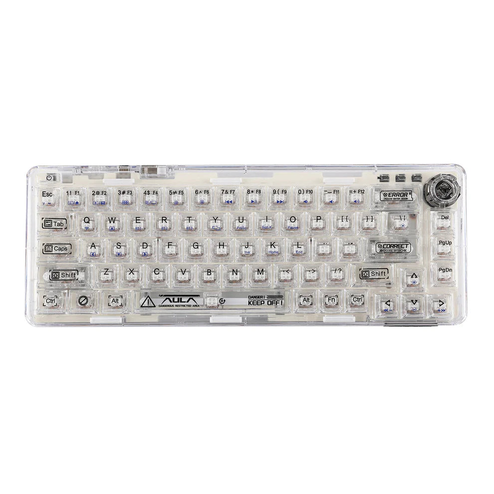 Aula F68 White Transparent, Hotswap RGB Gasket Bluetooth Wireless, Tastatura Mecanica Gaming, Alb