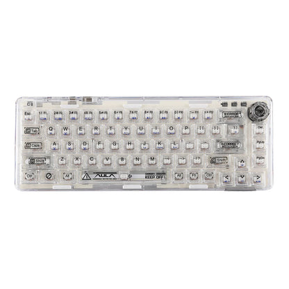 Aula F68 White Transparent, Hotswap RGB Gasket Bluetooth Wireless, Tastatura Mecanica Gaming, Alb