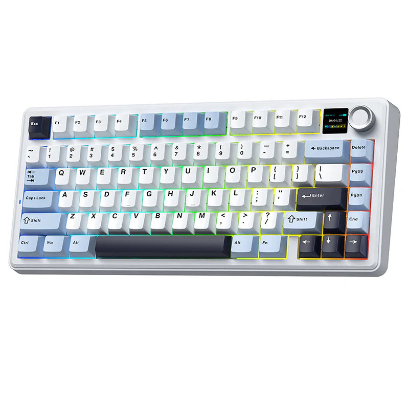 Aula F75 MAX White Blue, Hotswap RGB Gasket Bluetooth Wireless, Tastatura Mecanica Gaming, Alb