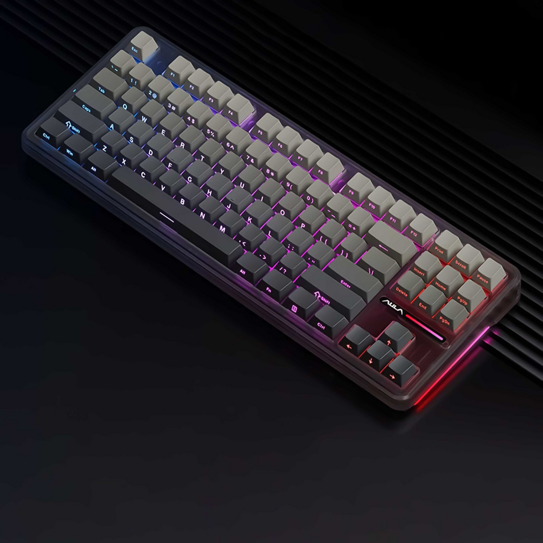 Aula F87 PRO Black Grey gradient (Side-Printed), Hotswap RGB Gasket Bluetooth Wireless, Tastatura Mecanica Gaming, Gri
