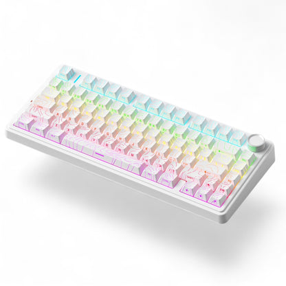 Aula F75 HE White Contour, RGB Gasket Tri-Mode Bluetooth Wireless, Hall Effect (Magnetica), Tastatura Gaming, Layout 75%, Alb