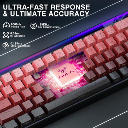 Aula HERO68 8K Black Red Contour (Side-Printed), RGB Gasket, Hall Effect (Magnetica), Tastatura Gaming, Layout 65%, Rosu