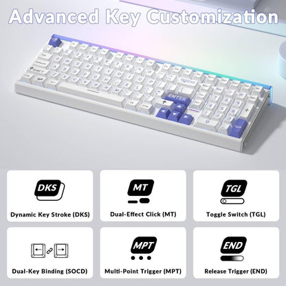 Aula HERO99 8K White Blue, RGB Gasket, Hall Effect (Magnetica), Tastatura Gaming, Layout 99%, Alb