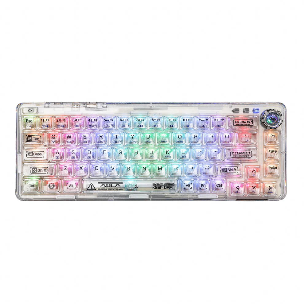 Aula F68 White Transparent, Hotswap RGB Gasket Bluetooth Wireless, Tastatura Mecanica Gaming, Alb