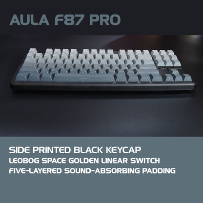Aula F87 PRO Black Grey gradient (Side-Printed), Hotswap RGB Gasket Bluetooth Wireless, Tastatura Mecanica Gaming, Gri