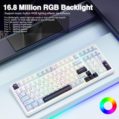 Aula F99 White Blue, Hotswap RGB Gasket Bluetooth Wireless, Tastatura Mecanica Gaming, Alb