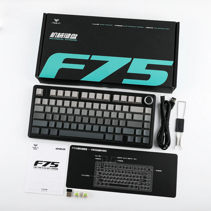 Aula F75 Black Grey gradient (Side-Printed), Hotswap RGB Gasket Bluetooth Wireless Tastatura Mecanica Gaming, Gri