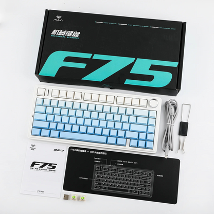 Aula F75 Blue gradient (Side-Printed), Hotswap RGB Gasket Bluetooth Wireless, Tastatura Mecanica Gaming, Albastru