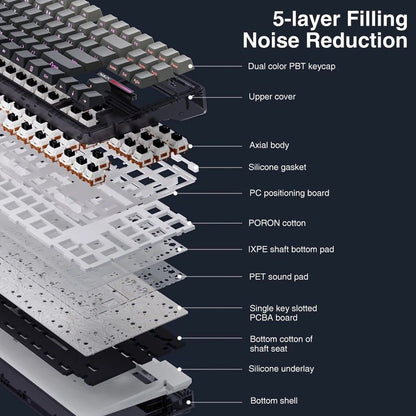 Aula F87 PRO Black Grey gradient (Side-Printed), Hotswap RGB Gasket Bluetooth Wireless, Tastatura Mecanica Gaming, Gri
