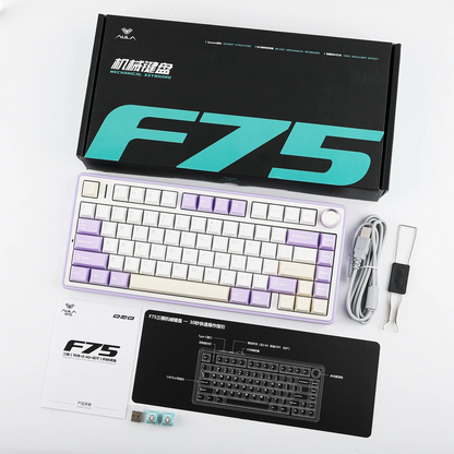 Aula F75 Purple, Hotswap RGB Gasket Bluetooth Wireless, Tastatura Mecanica Gaming, Mov