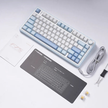 Aula F75 Sea Salt Blue, Hotswap RGB Gasket Bluetooth Wireless, Tastatura Mecanica Gaming, Alb