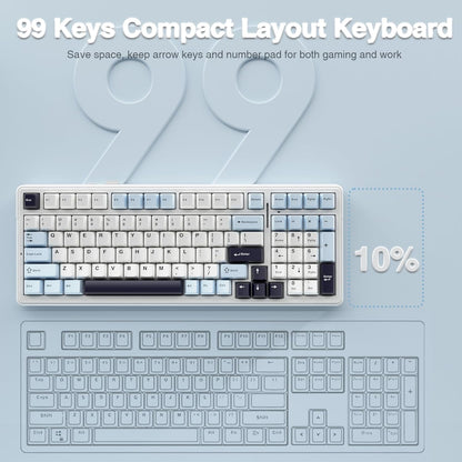 Aula F99 White Blue, Hotswap RGB Gasket Bluetooth Wireless, Tastatura Mecanica Gaming, Alb