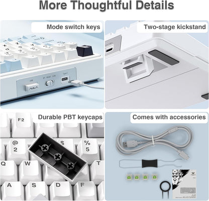 Aula F99 White Blue, Hotswap RGB Gasket Bluetooth Wireless, Tastatura Mecanica Gaming, Alb