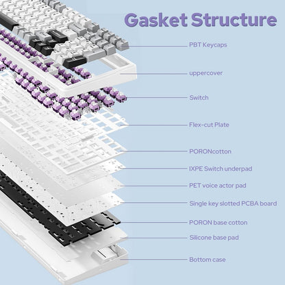 Aula F99 White Purple, Hotswap RGB Gasket Bluetooth Wireless, Tastatura Mecanica Gaming, Alb