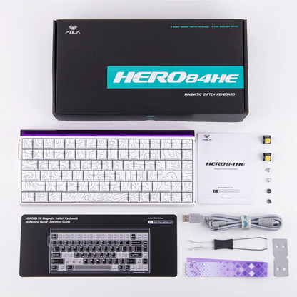 Aula HERO84 8K White Contours, RGB Tray-Mount, Hall Effect (Magnetica), Tastatura Gaming, Layout 75%, Alb