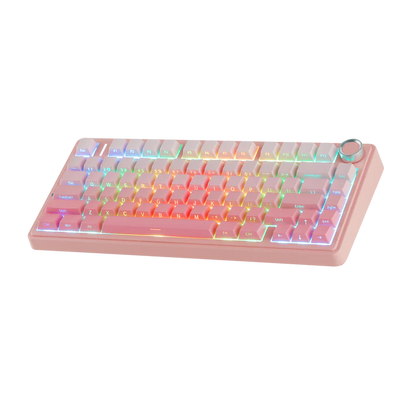 Aula F75 Pink (Side-Printed), Hotswap RGB Gasket Bluetooth Wireless, Tastatura Mecanica Gaming, Roz