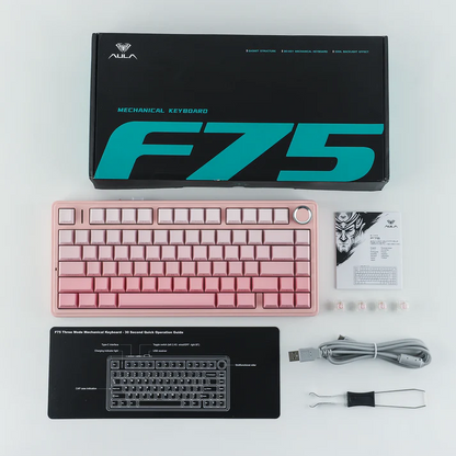 Aula F75 Pink (Side-Printed), Hotswap RGB Gasket Bluetooth Wireless, Tastatura Mecanica Gaming, Roz