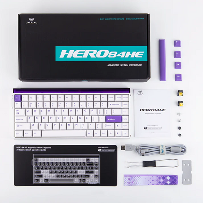 Aula HERO84 8K White Purple, RGB Tray-Mount, Hall Effect (Magnetica), Tastatura Gaming, Layout 75%, Alb